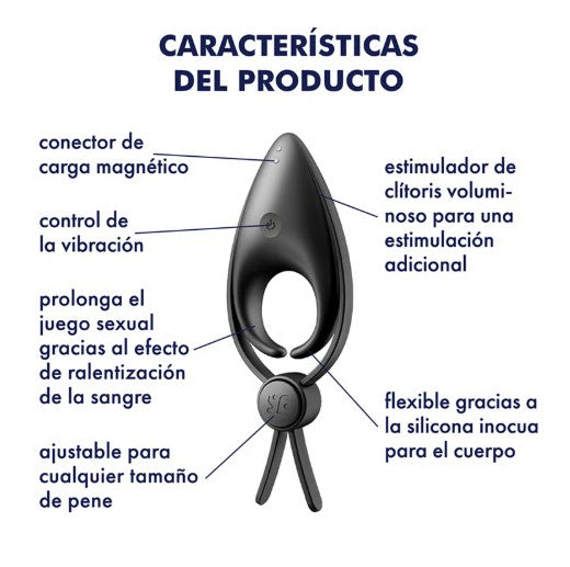 SNIPER ANILLO VIBRADOR NEGRO RECARGABLE USB SATISFYER
