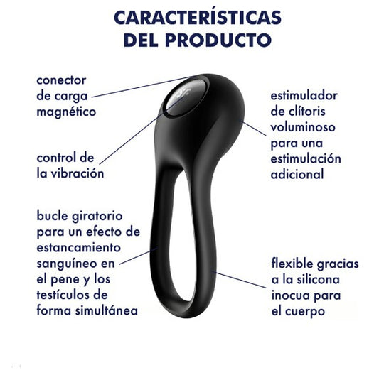 MAJESTIC DUO ANILLO VIBRADOR NEGRO RECARGABLE USB SATISFYER