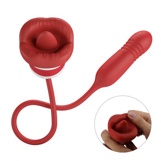 ASHLYNN ESTIMULADOR DE CLITORIS CON LENGUA Y HUEVO VIBRADOR CON EMPUJE BOCA ROJO