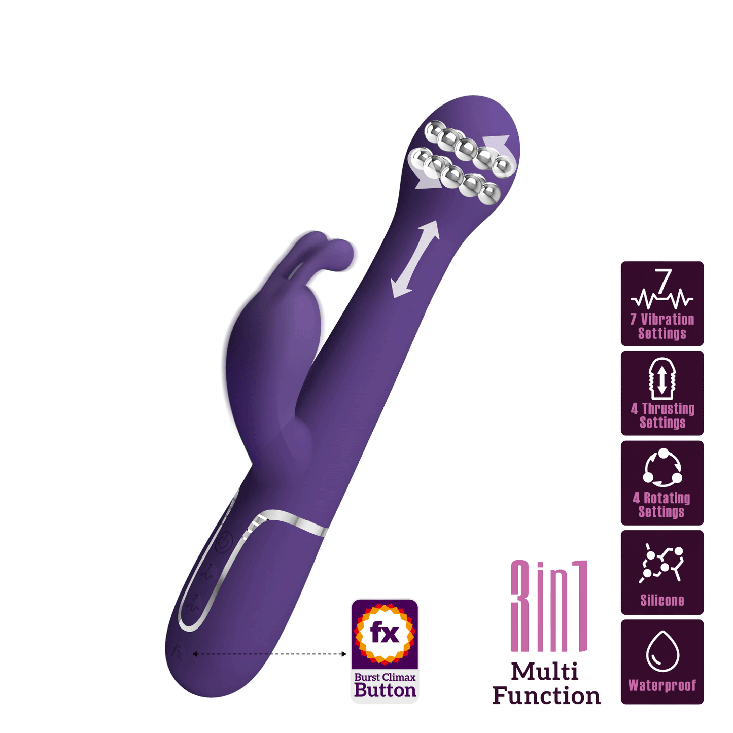 PRETTY LOVE - DEJON VIBRADOR RABBIT 3 EN 1 MULTIFUNCIÓN MORADO
