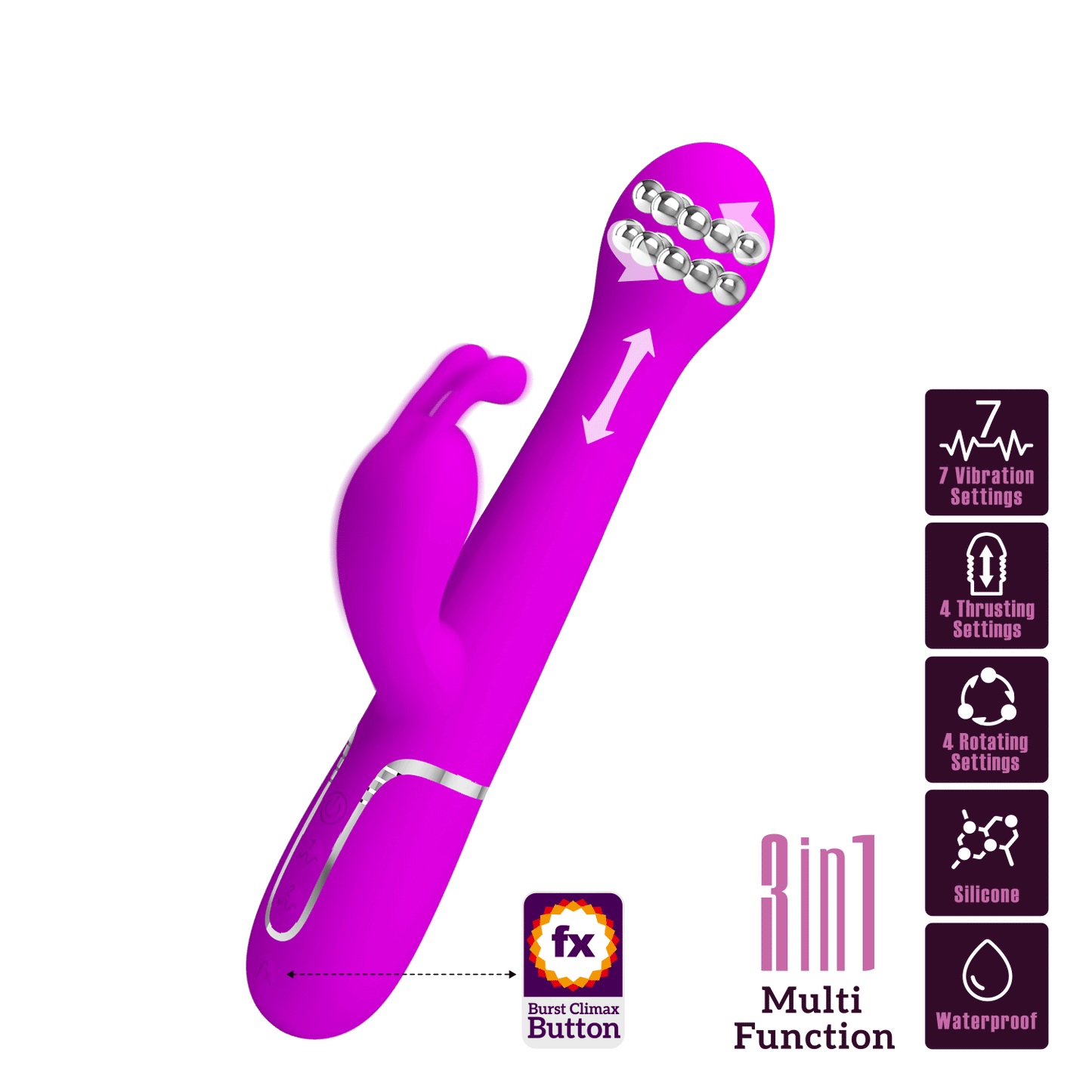 PRETTY LOVE - DEJON VIBRADOR RABBIT 3 EN 1 MULTIFUNCIÓN VIOLETA