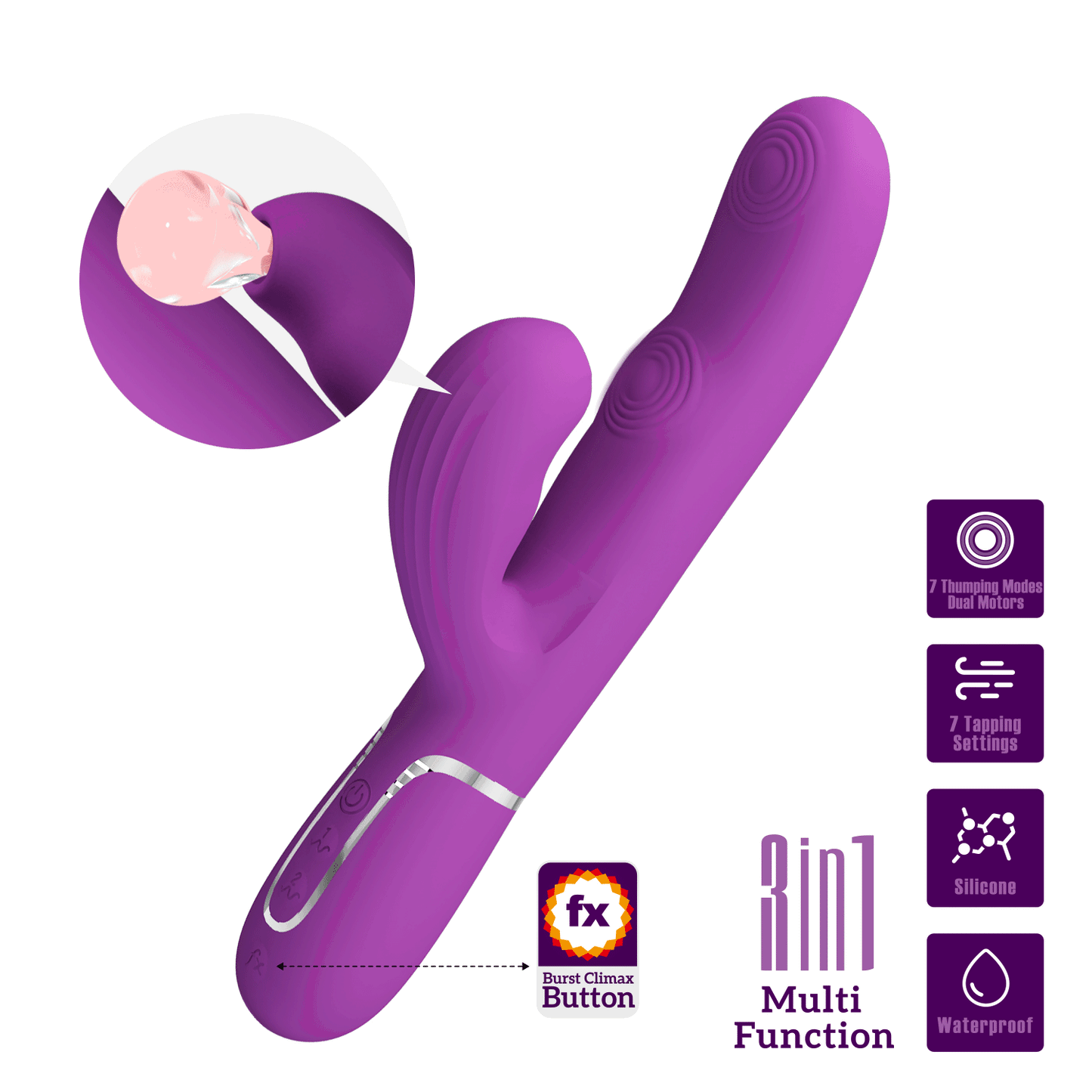 PRETTY LOVE - PERLITA VIBRADOR RABBIT MULTIFUNCIÓN 3 EN 1 MORADO