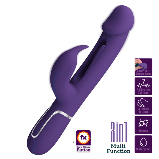 PRETTY LOVE - KAMPAS VIBRADOR RABBIT 3 EN 1 MULTIFUNCIÓN CON LENGUA VIOLETA