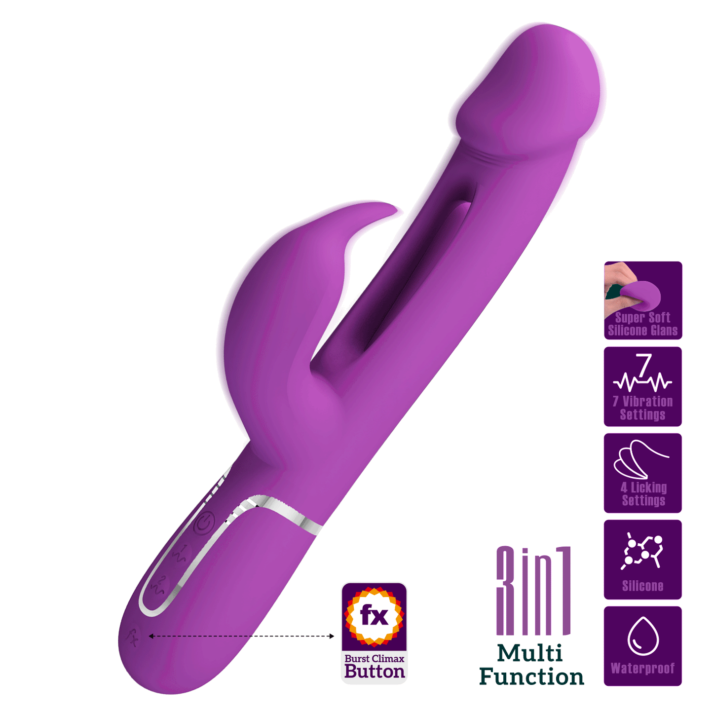 PRETTY LOVE - KAMPAS VIBRADOR RABBIT MULTIFUNCIÓN 3 EN 1 MORADO