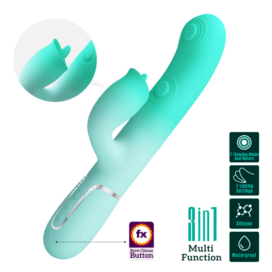 GIGI VIBRADOR RABBIT MULTIFUNCIÓN VERDE AGUA RECARGABLE USB