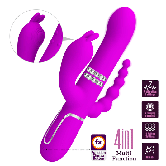 CAMMY TRIPLE VIBRADOR MULTIFUNCIÓN 4 EN 1 ROSA RECARGABLE USB