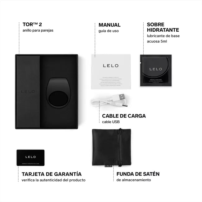 TOR II ANILLO VIBRADOR IMPERMEABLE NEGRO ALTA GAMA LELO
