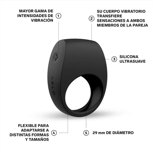TOR II ANILLO VIBRADOR IMPERMEABLE NEGRO ALTA GAMA LELO