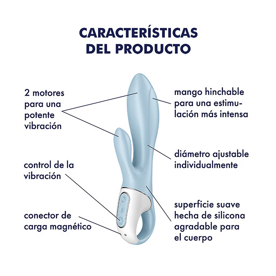 AIR PUMP BUNNY 1 VIBRADOR RABBIT INFLABLE AZUL RECARGABLE USB SATISFYER