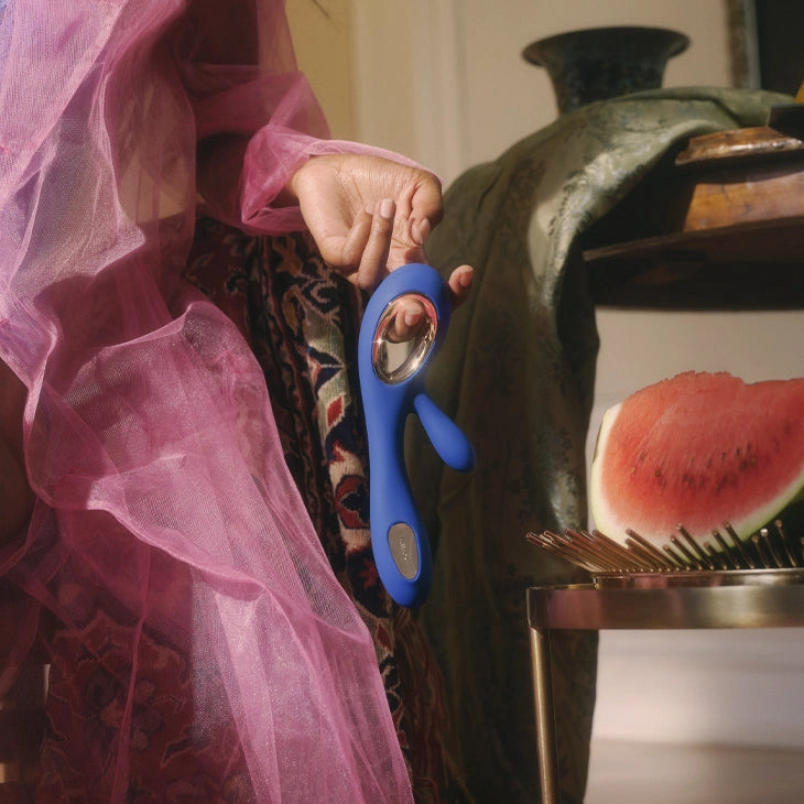 SORAYA WAVE VIBRADOR RABBIT DE LUJO MIDNIGHT AZUL RECARGABLE USB LELO