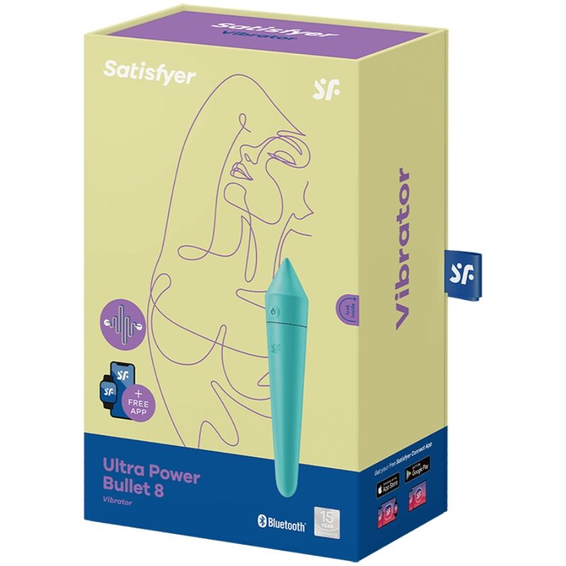 ULTRA POWER BULLET 8 BALA VIBRADORA TURQUESA CON APP RECARGABLE USB SATISFYER