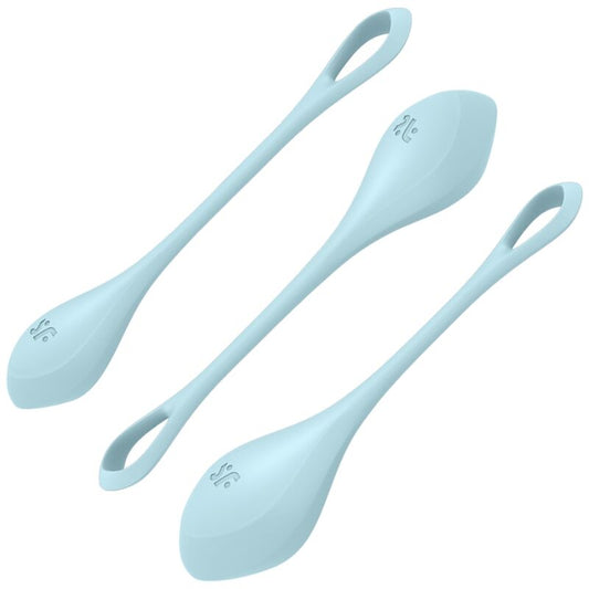 BOLAS KEGEL SATISFYER - YONI POWER 2 KIT DE ENTRENAMIENTO AZUL 22GRS + 46GRS + 73GRS