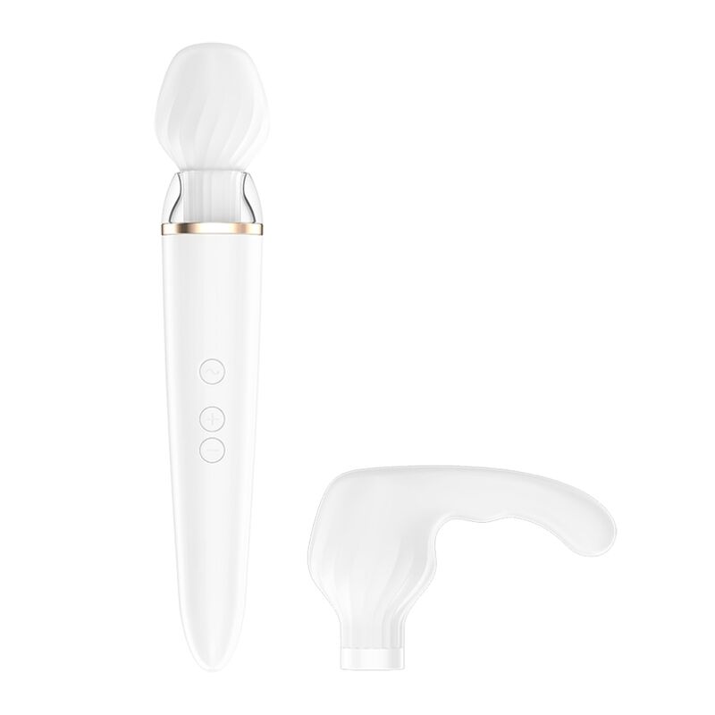 DOUBLE WANDER VIBRADOR WAND CON APP BLANCO CON PUNTAS INTERCAMBIABLES SATISFYER