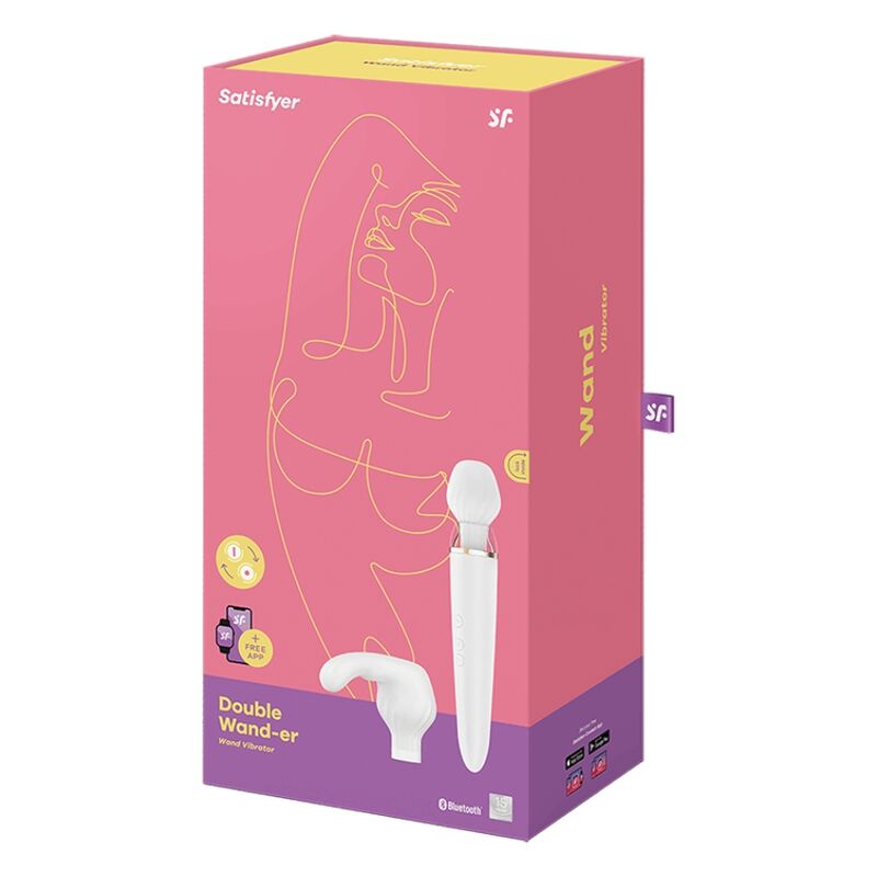 DOUBLE WANDER VIBRADOR WAND CON APP BLANCO CON PUNTAS INTERCAMBIABLES SATISFYER