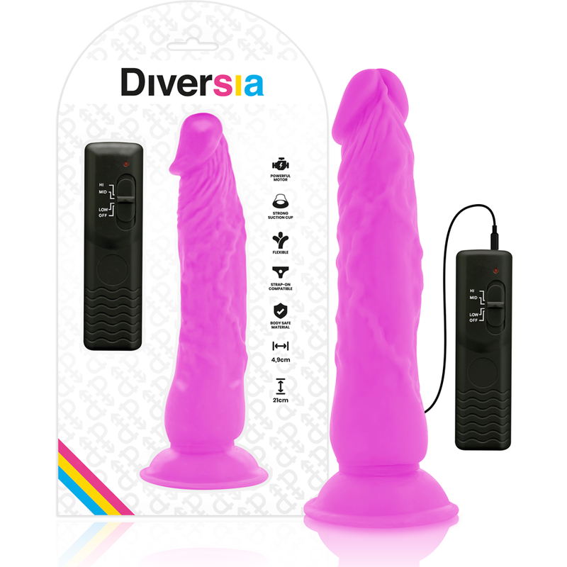 VIBRADOR REALISTICO DIVERSIA - DILDO FLEXIBLE LILA 21 CM -O- 4.9 CM