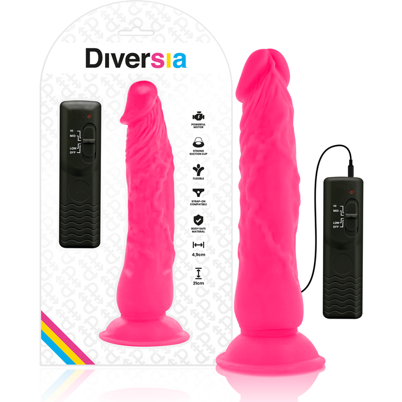 VIBRADOR REALÍSTICO DIVERSIA - DILDO FLEXIBLE ROSA 21 CM -O- 4.9 CM