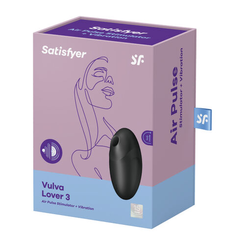 VULVA LOVER 3 NEGRO ESTIMULADOR Y VIBRADOR ONDAS DE PRESIÓN SATISFYER