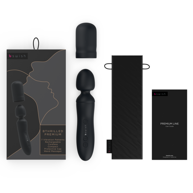 BTHRILLED VIBRADOR WAND PREMIUM NEGRO RECARGABLE USB CON CABEZAL INTERCAMBIABLE