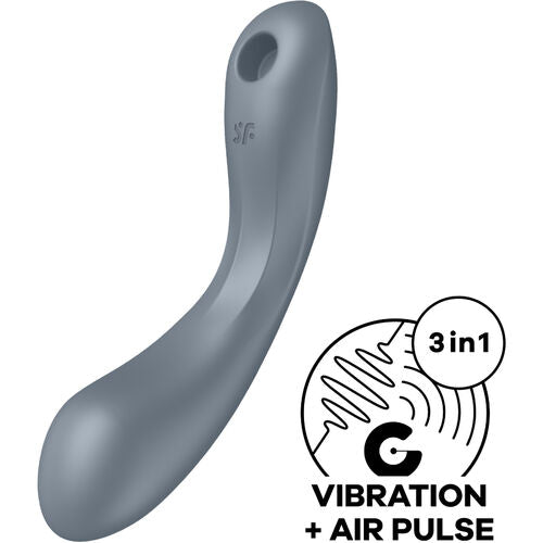 ESTIMULADOR DE CLÍTORIS Y PUNTO G SATISFYER - CURVE TRINITY 1 AIR PULSE VIBRATION GRIS