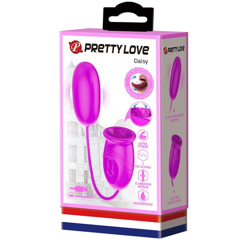 HUEVO VIBRADOR PRETTY LOVE - DAISY DUAL RECARGABLE MORADO CON LENGUA