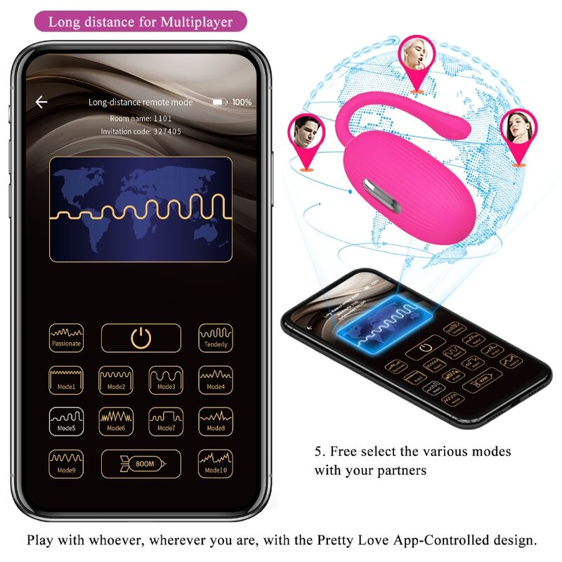 HUEVO VIBRADOR PRETTY LOVE - DOREEN RECARGABLE MAGENTA CONTROL REMOTO Y CHOQUES ELÉCTRICOS