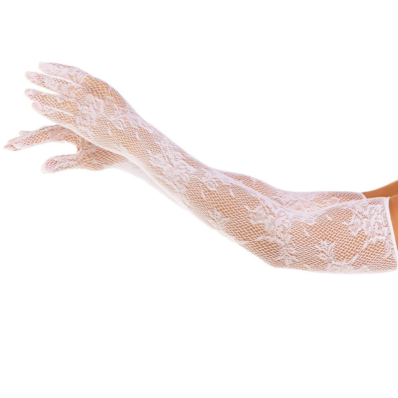 GUANTES LEG AVENUE - RED FLORAL BLANCO