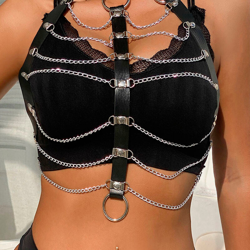 ARNÉS DE PECHO SUBBLIME - CADENAS CUERO NEGRO TALLA ÚNICA