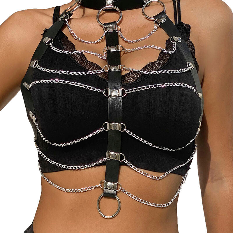 ARNÉS DE PECHO SUBBLIME - CADENAS CUERO NEGRO TALLA ÚNICA