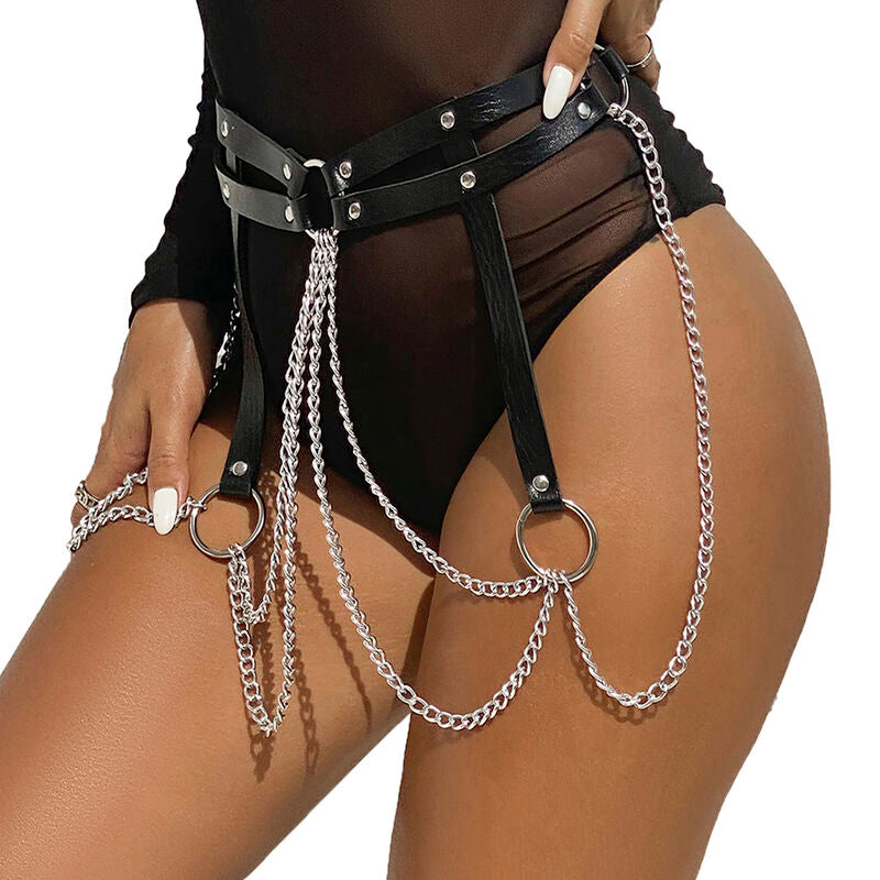 CINTURON DE CADENAS SUBBLIME - ANILLAS CUERO NEGRO TALLA ÚNICA