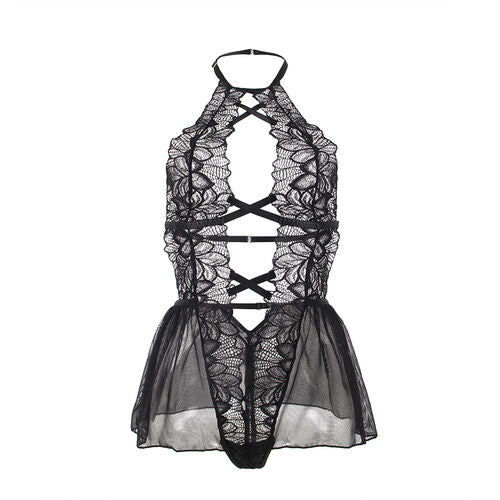 TEDDY SUBBLIME - CUELLO HALTER ESPALDA DESCUBIERTA ENCAJE NEGRO S/M