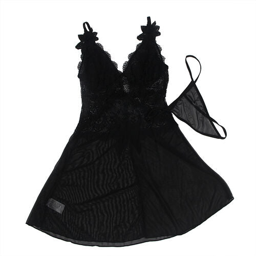 BABYDOLL SUBBLIME - TELA DE TUL DETALLE ENCAJE Y FLOR NEGRO S/M