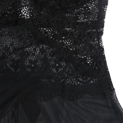 BABYDOLL SUBBLIME - TELA DE TUL DETALLE ENCAJE Y FLOR NEGRO S/M