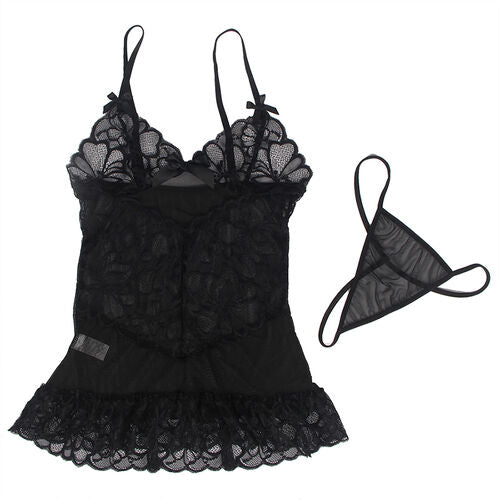 BABYDOLL SUBBLIME - CON TIRANTES AJUSTABLES Y ESTAMPADO FLORAL DE ENCAJE TRANSPARENTE NEGRO S/M