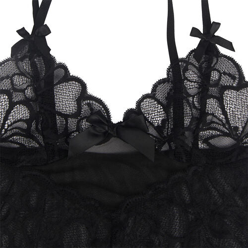 BABYDOLL SUBBLIME - CON TIRANTES AJUSTABLES Y ESTAMPADO FLORAL DE ENCAJE TRANSPARENTE NEGRO S/M