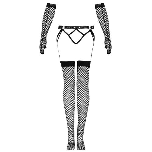 SET LIGUERO + MEDIAS + GUANTES NEGRO LIVCO CORSETTI FASHION - NEMALIA