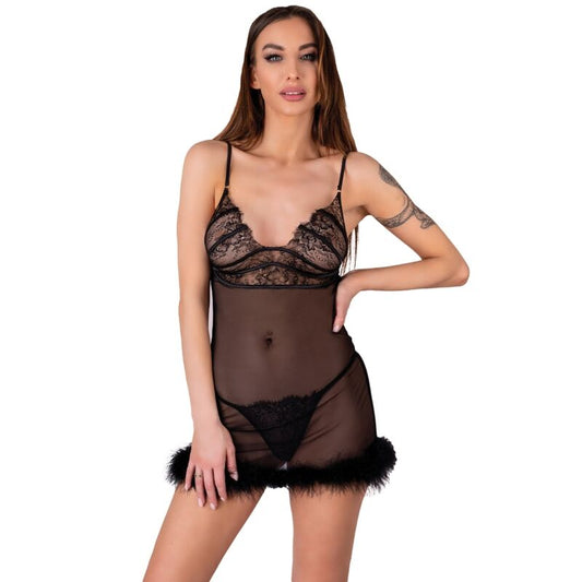 SET BABYDOLL + TANGA NEGRO LIVCO CORSETTI FASHION - ZERUNAM