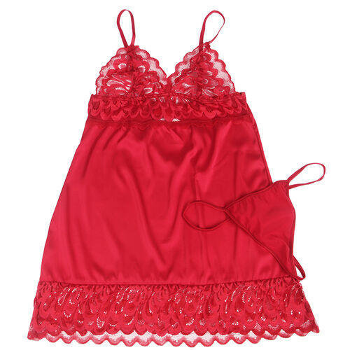 BABYDOLL SUBBLIME - SATINADO CON ENCAJE ROJO S/M