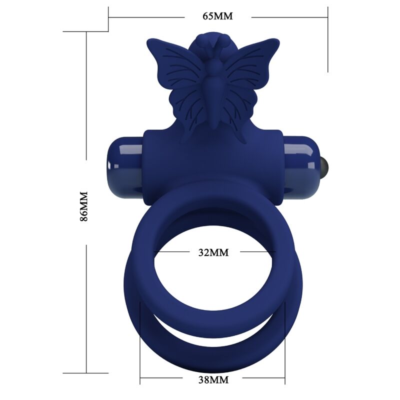 JAMELE DOBLE ANILLO CON VIBRACIÓN & ESTIMULADOR MARIPOSA AZUL BATERÍA AAA