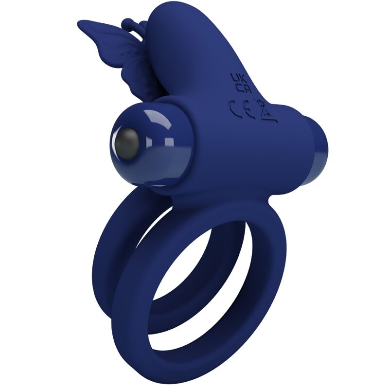 JAMELE DOBLE ANILLO CON VIBRACIÓN & ESTIMULADOR MARIPOSA AZUL BATERÍA AAA