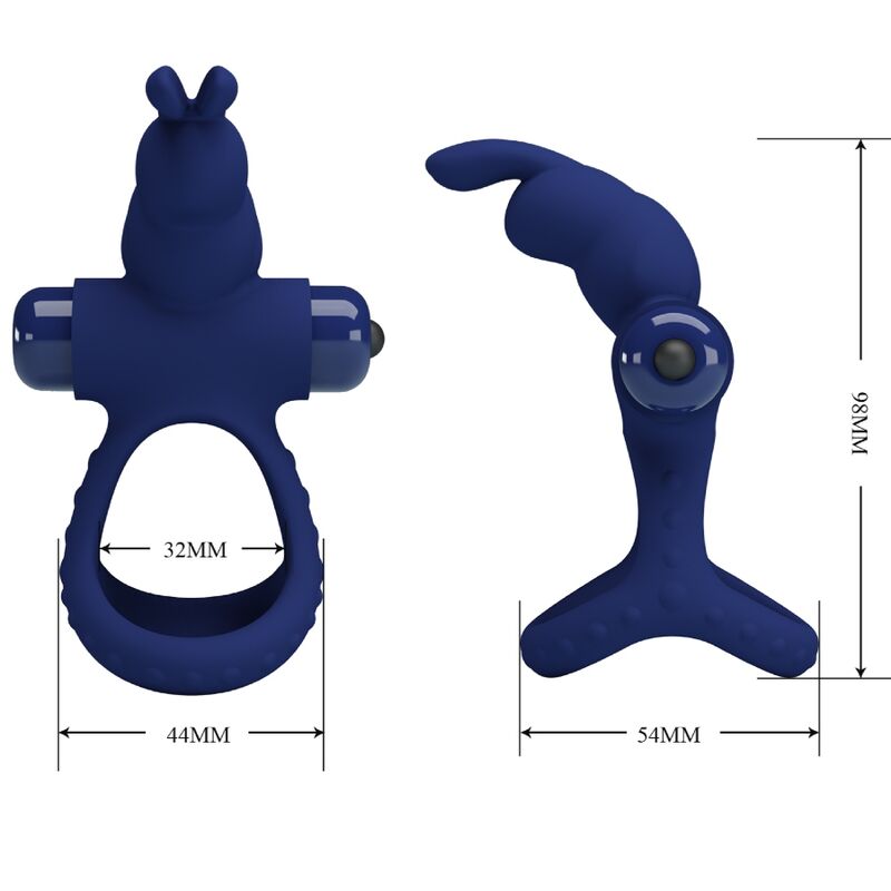 LUCHITO DOBLE ANILLO VIBRADOR RABBIT AZUL CON BATERÍA AAA