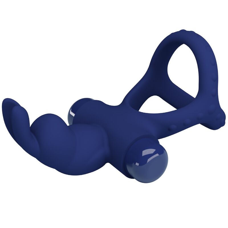 LUCHITO DOBLE ANILLO VIBRADOR RABBIT AZUL CON BATERÍA AAA