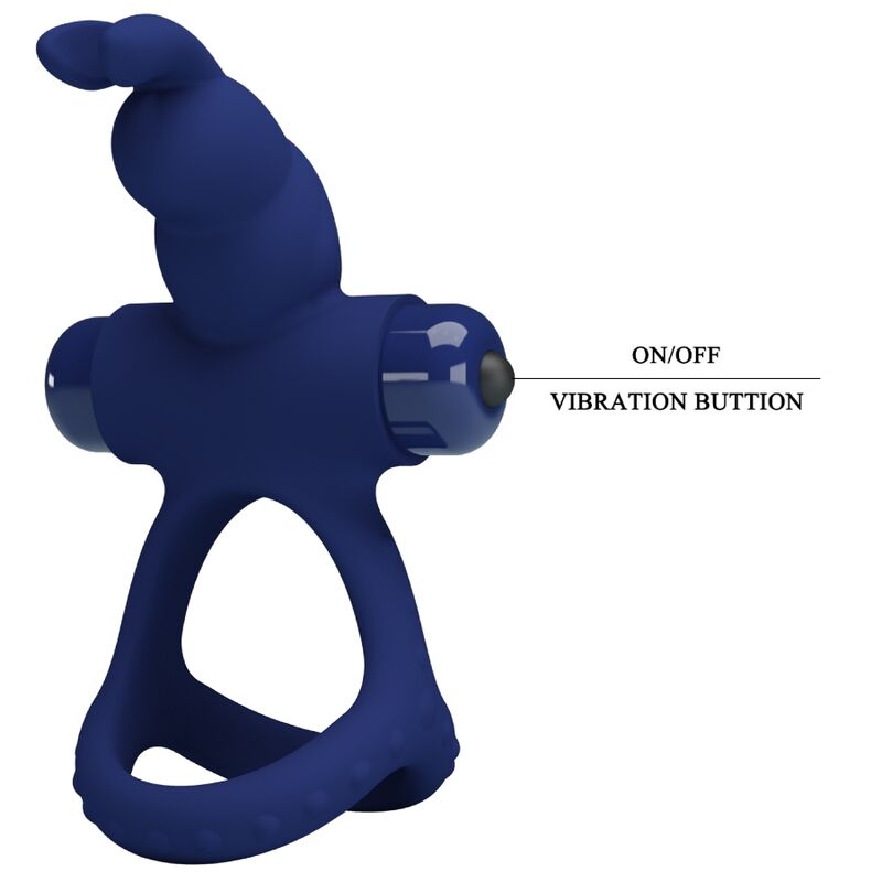 LUCHITO DOBLE ANILLO VIBRADOR RABBIT AZUL CON BATERÍA AAA