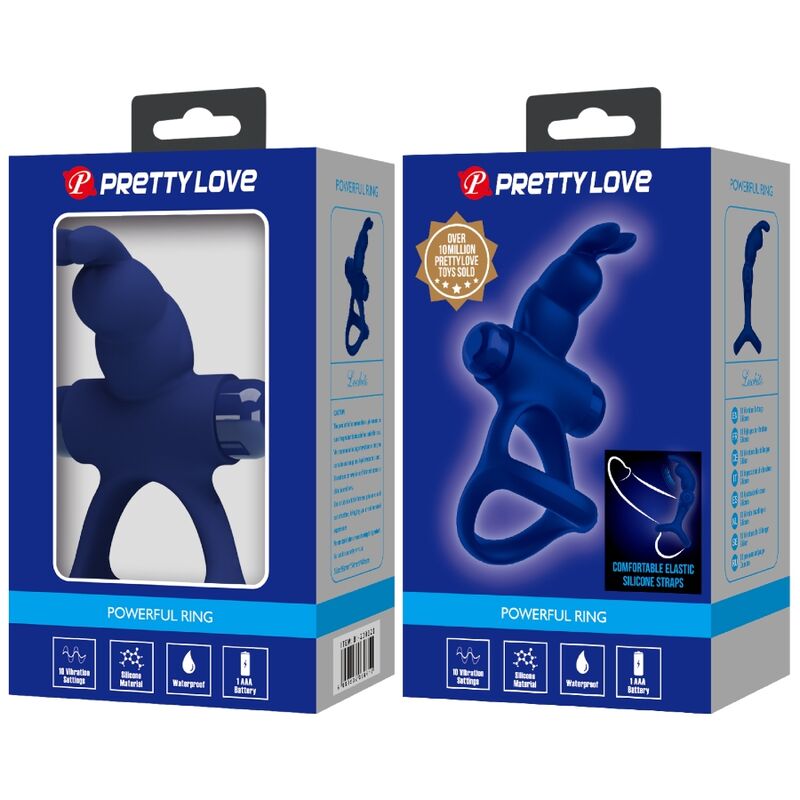 LUCHITO DOBLE ANILLO VIBRADOR RABBIT AZUL CON BATERÍA AAA