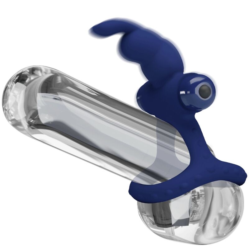 LUCHITO DOBLE ANILLO VIBRADOR RABBIT AZUL CON BATERÍA AAA