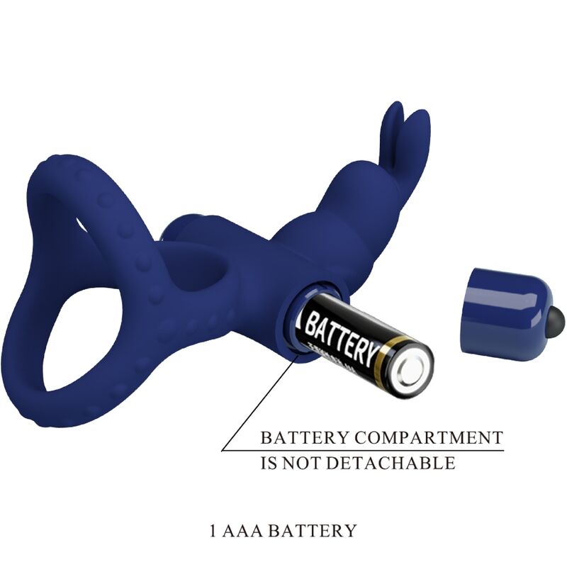 LUCHITO DOBLE ANILLO VIBRADOR RABBIT AZUL CON BATERÍA AAA