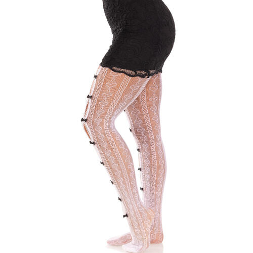 MEDIAS CON ABERTURAS CORAZON & LAZOS ROSA LEG AVENUE -