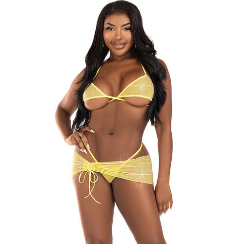 SET TRES PIEZAS LEG AVENUE - DIAMANTES AMARILLO S/M