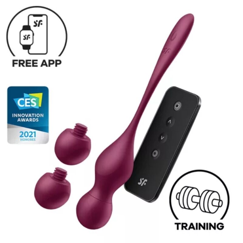 BOLAS VIBRADORAS 29+ 35 + 43GRAMOS SATISFYER - LOVE BIRDS VARY INTERCAMBIABLES APP ROJO VINO