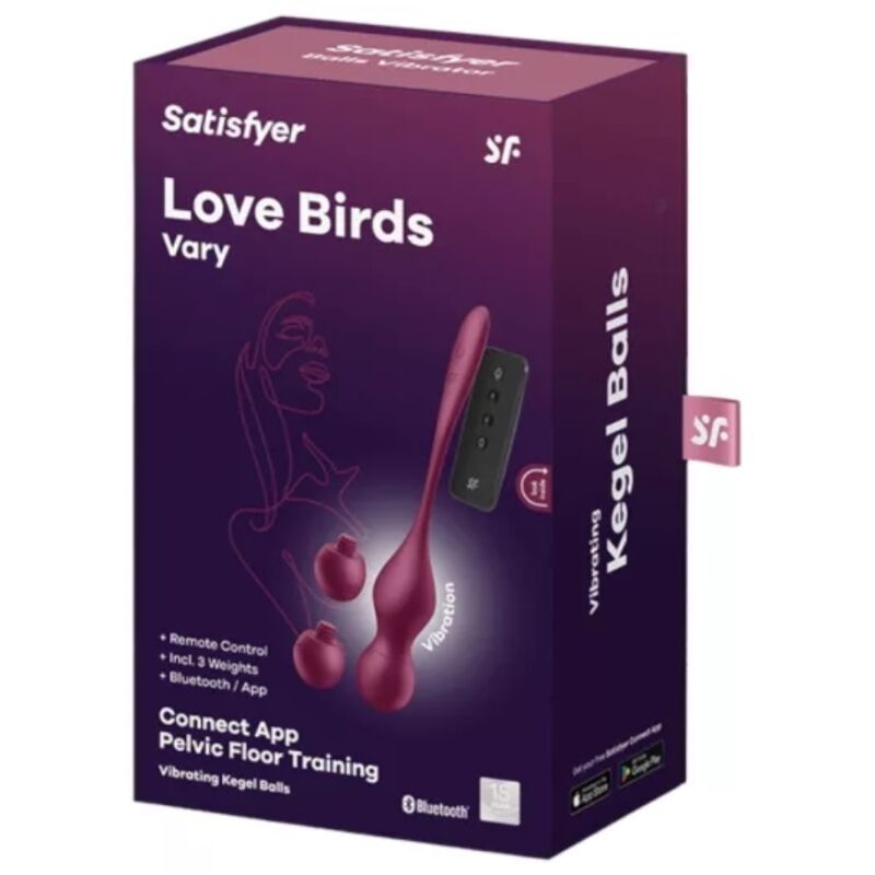 BOLAS VIBRADORAS 29+ 35 + 43GRAMOS SATISFYER - LOVE BIRDS VARY INTERCAMBIABLES APP ROJO VINO