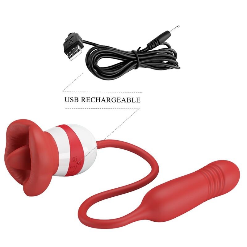 ASHLYNN ESTIMULADOR DE CLITORIS CON LENGUA Y HUEVO VIBRADOR CON EMPUJE BOCA ROJO